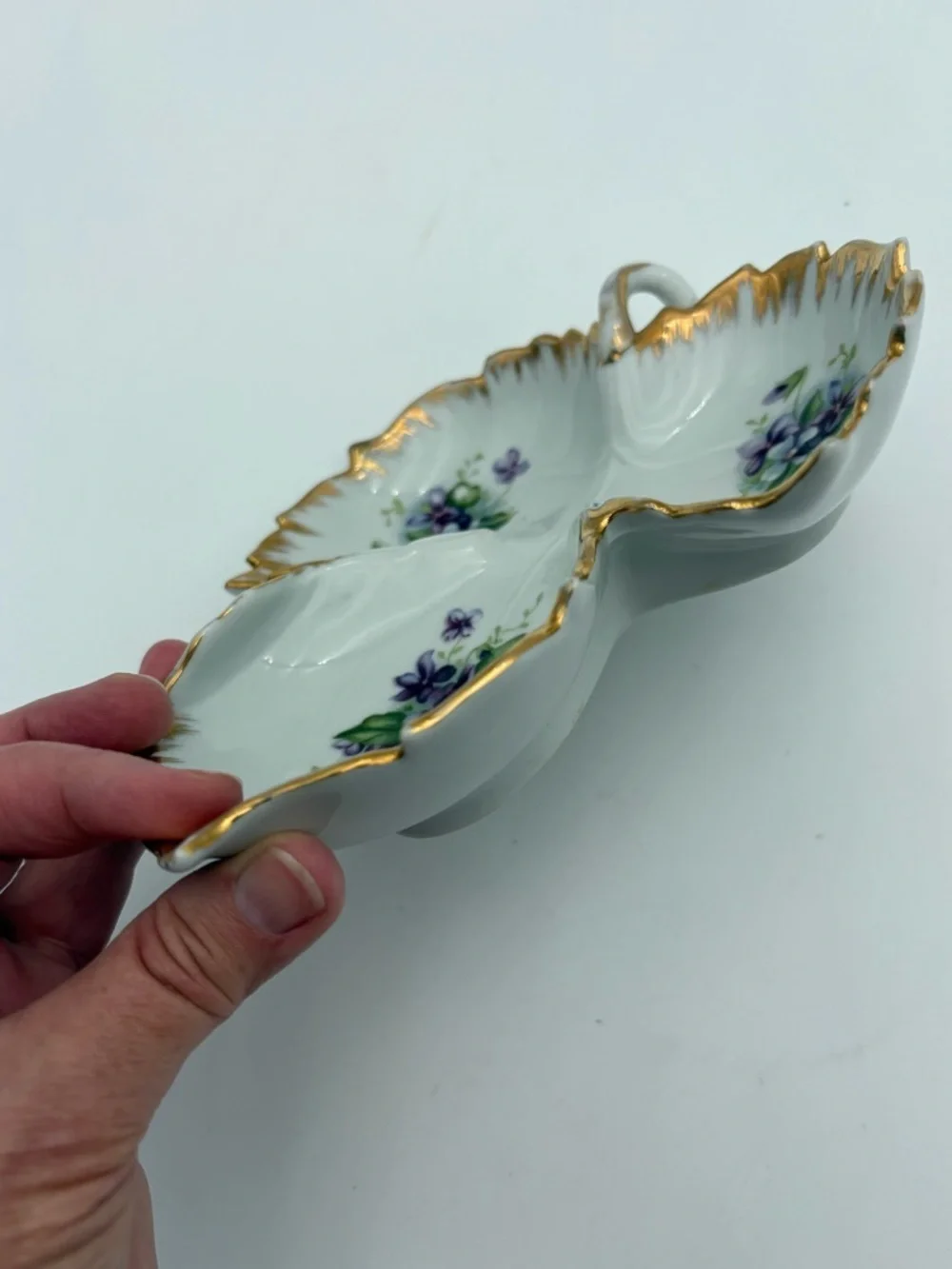 Vintage Kelvin Fine China Hand Painted Purple Violets Trinket Dish